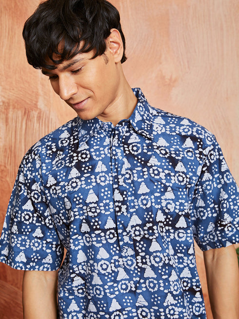 Men's Blue Cotton Kurta